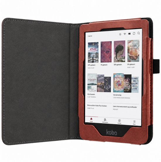 Hoes geschikt voor Kobo Glo / Glo HD / Touch 2.0 - Book Case Premium Sleep Cover Kunstleer Hoesje met Auto/Wake Functie - Cognac Bruin — afbeelding 3