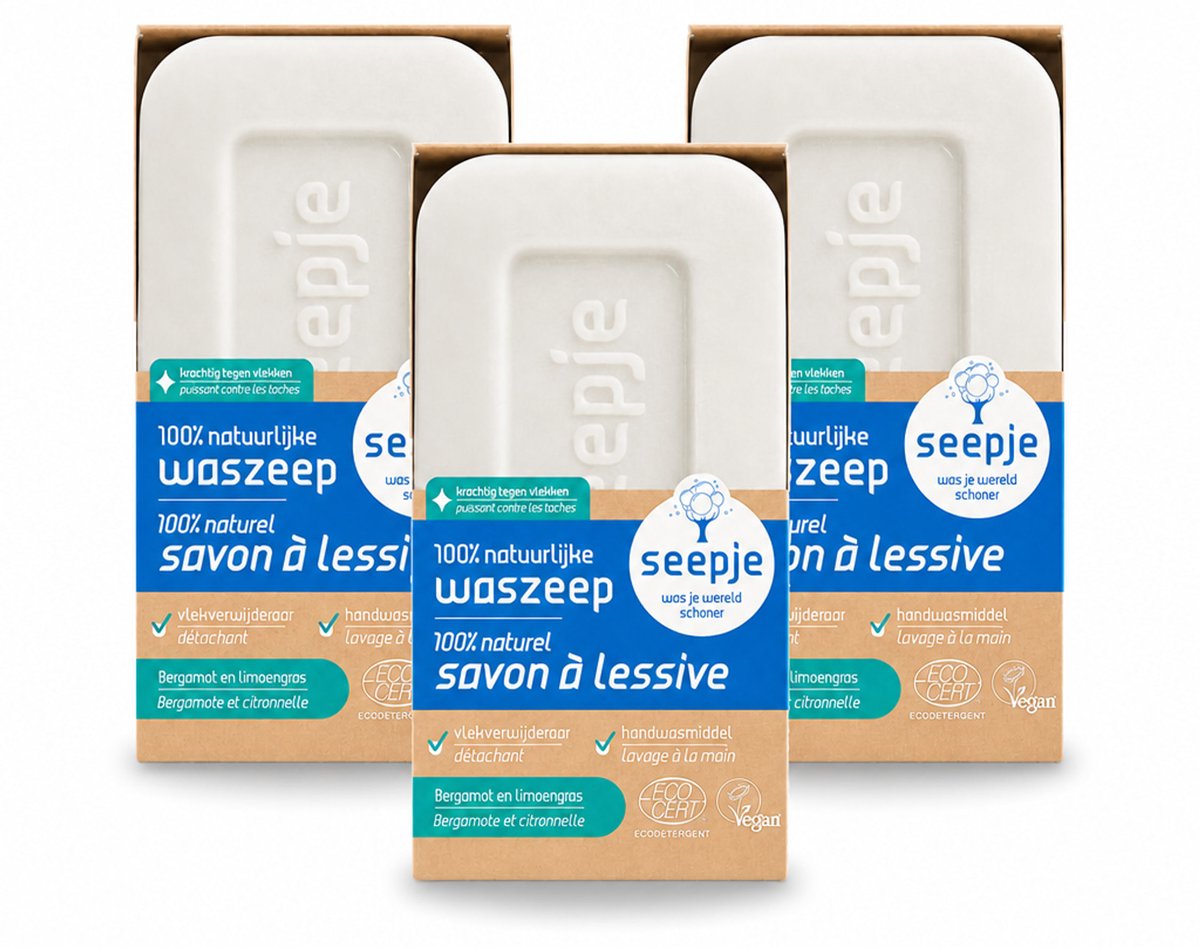 3 x Seepje - Waszeep - Handgemaakt & Natuurlijke Ingrediënten - Blok - 120 gr - Voordeelverpakking - 3 stuks