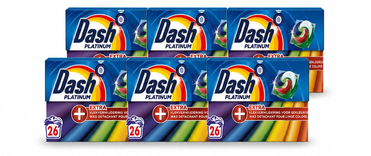 6 x Dash – Wasmiddelcapsules – 4in1 Pods + Extra Vlekverwijdering Color – 26 capsules - Voordeelverpakking - 6 stuks
