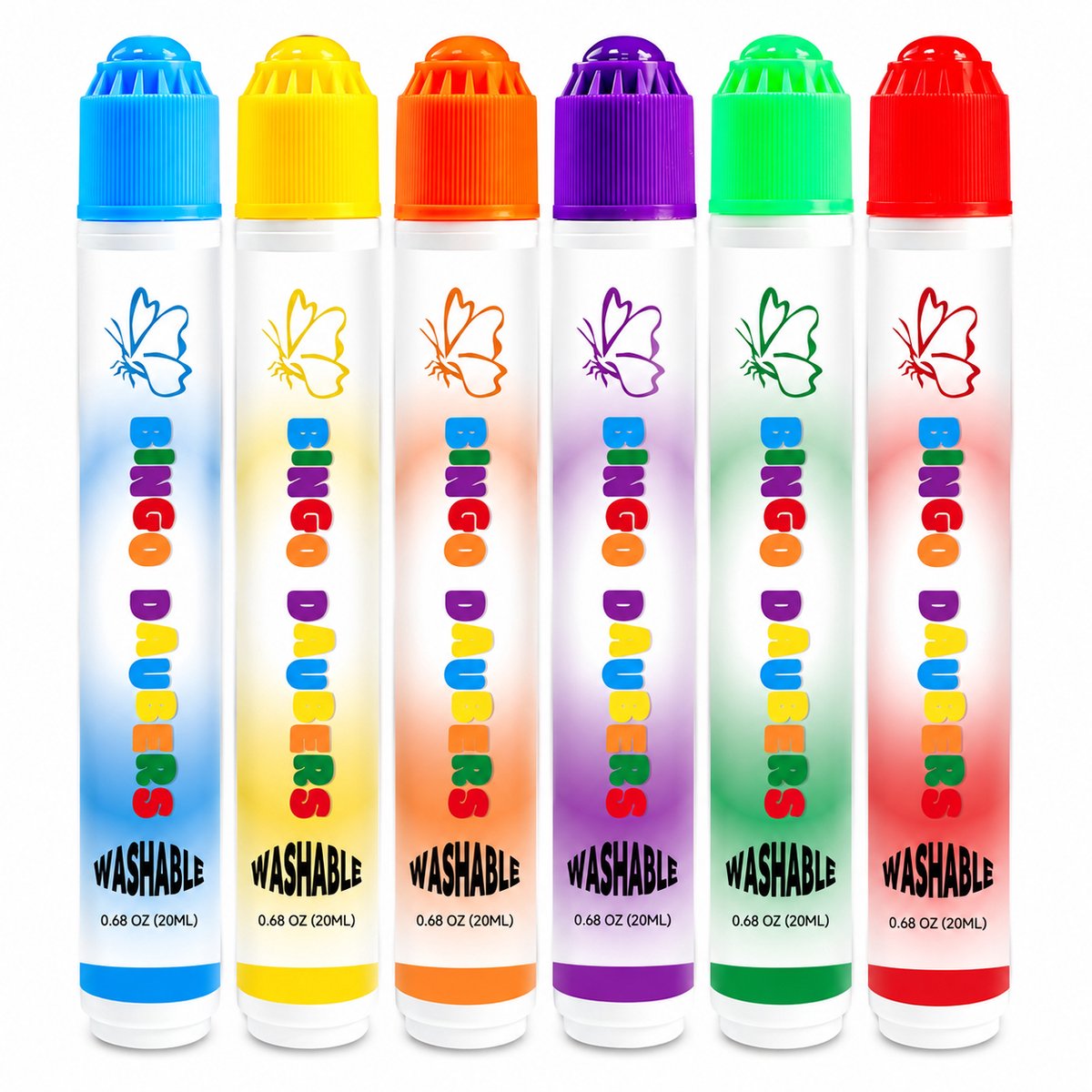 Bingo Stiften Set van 6 – Bingo Dabbers – Dot Markers – 6 Kleuren – 20 ml per Stift – Wasbaar – Bingomarkers