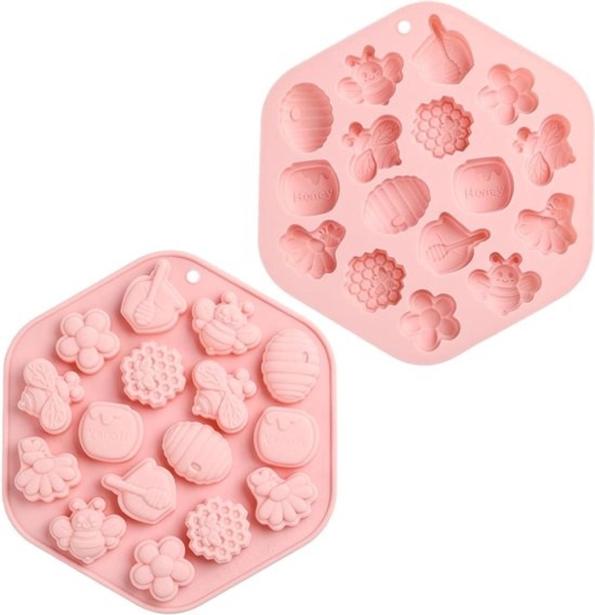 2 Stuks Roze Bij Thema Siliconen Candy Mallen - Insecten, Dieren, Gummy Snoep, Chocolade, Mousse en IJs
