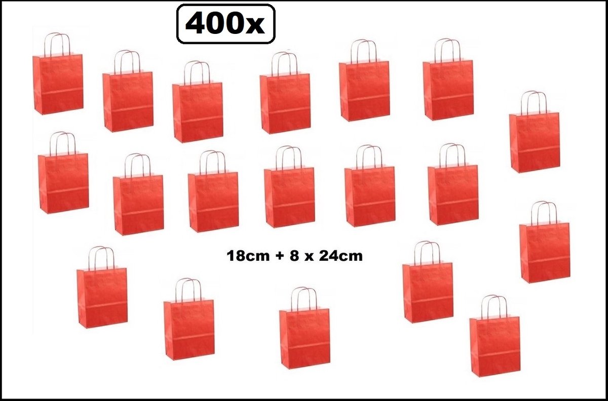 400 stuks Papieren koordtas rood 18x8x24cm – koord tas luxe kerst shoppen kado thema feest goodie bag festival evenement