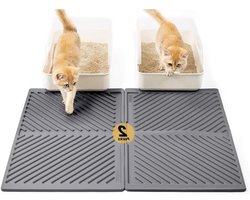SnelShoppen - Conlun silicone kattenbakmat set 2 stuks - 60x38 cm - waterdicht & geurvrij - antislip, wasbaar, zacht voor pootjes, grijs