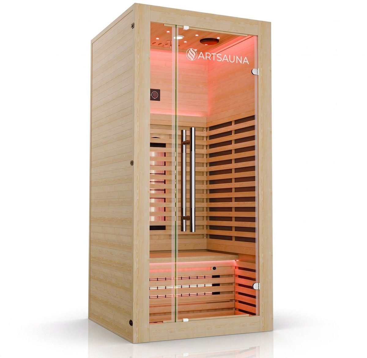 Infraroodcabine Trondheim 90 - 1 Persoon - Dual Infrarood - Bluetooth - LED Verlichting - Naturel - 90x90x180 cm
