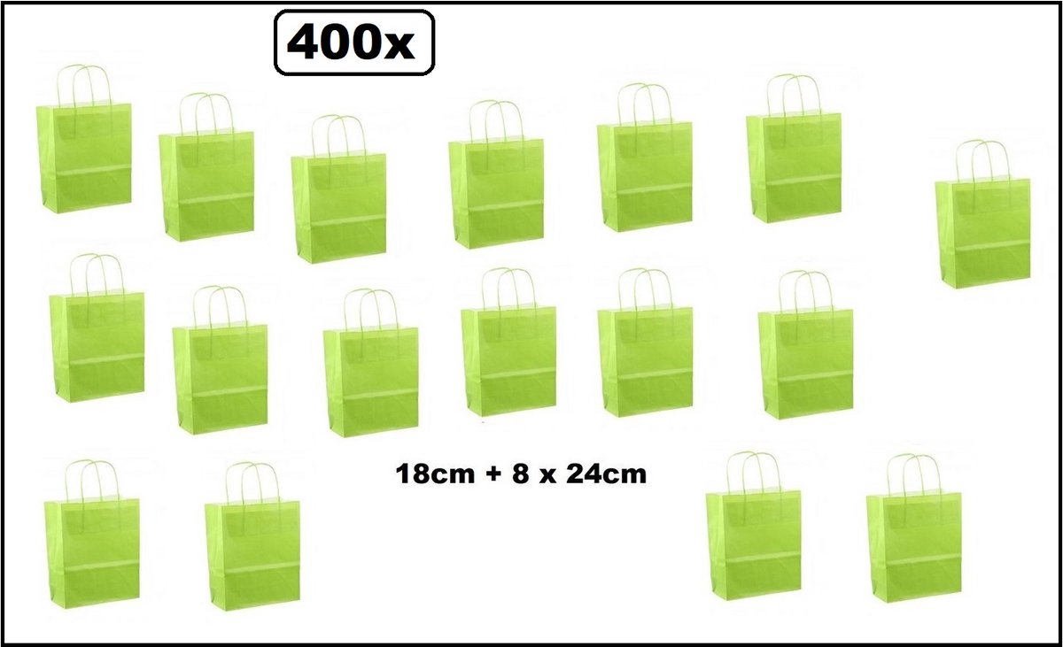 400 stuks Papieren koordtas licht groen 18x8x24cm - koord tas luxe kerst shoppen kado thema feest goodie bag festival evenement