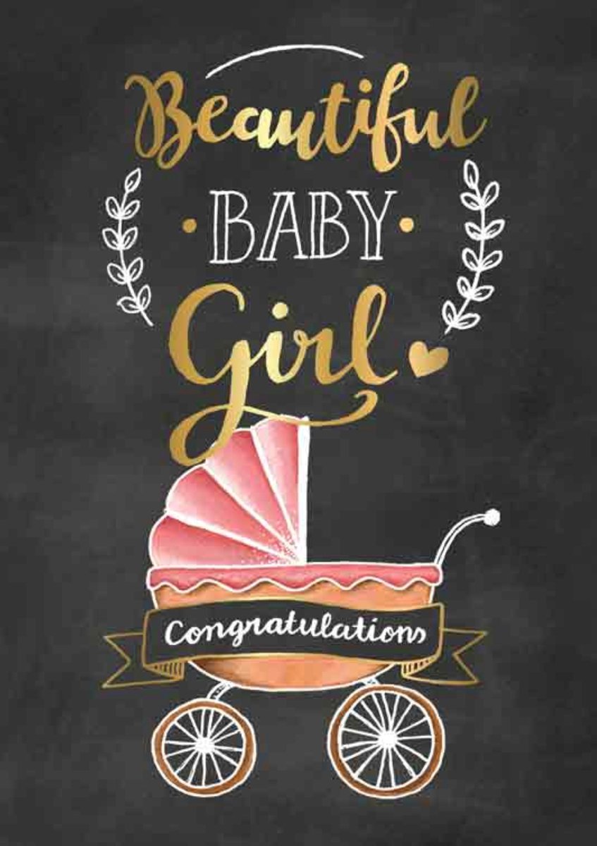 Luxe Wenskaart Geboorte Meisje - Wenskaarten - Geboortekaart - Baby - Meid - Dochter - Birth Girl - Geboren - Meisje - Beautiful Baby Girl - Serie Sketch'd - Artige - Kaart - 1 Stuks - In Folie - Gratis Verzonden - Hoge Afnamekortingen - 12x17cm