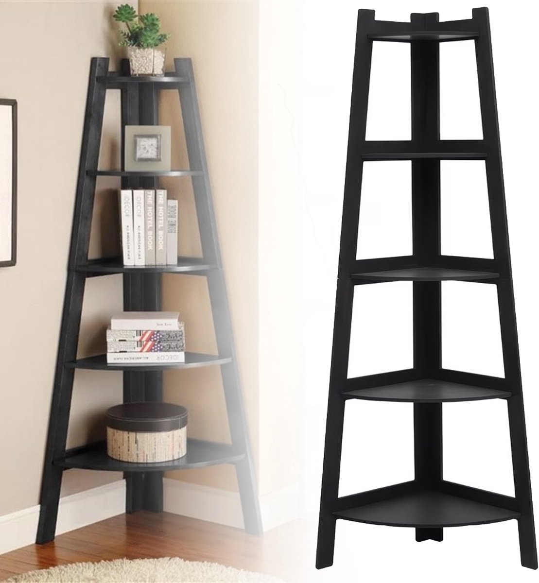 Hoekplank Met 5 Niveaus - Ladderplank Voor De Woonkamer - Boekenplank Plantenstandaard - Rustieke Ladderplank