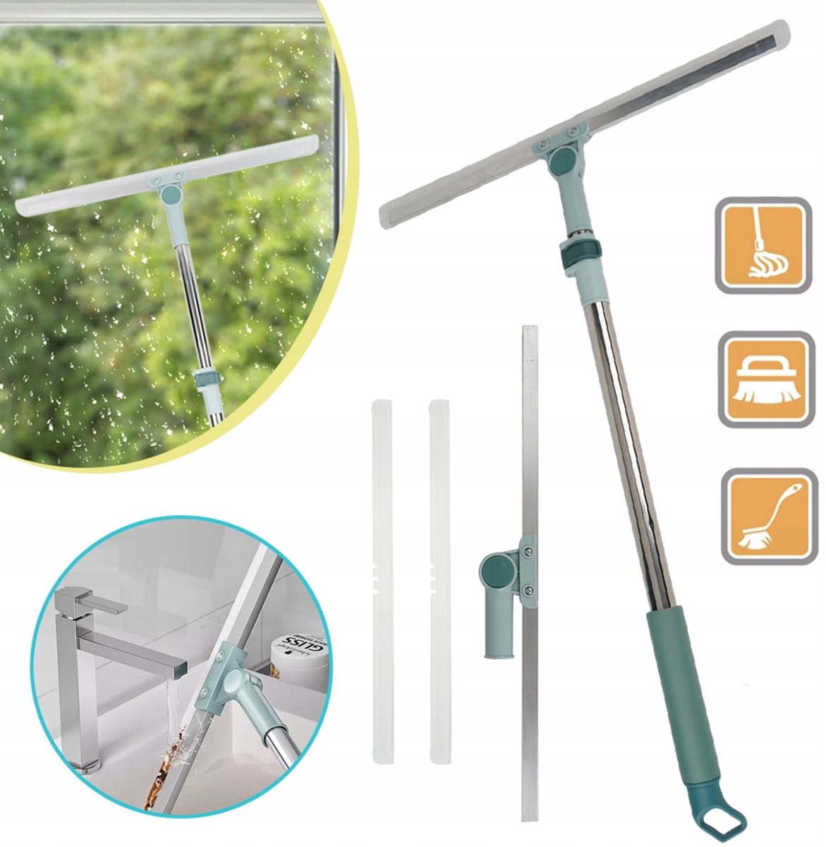 Vloerwisser V-Vorm 50cm Breed met Aluminium Telescopische Steel - Waterwisser voor Douche, Tegels, Ramen en Vloeren - 180° Draaibare Kop Verstelbaar 70-117cm Krasvrij