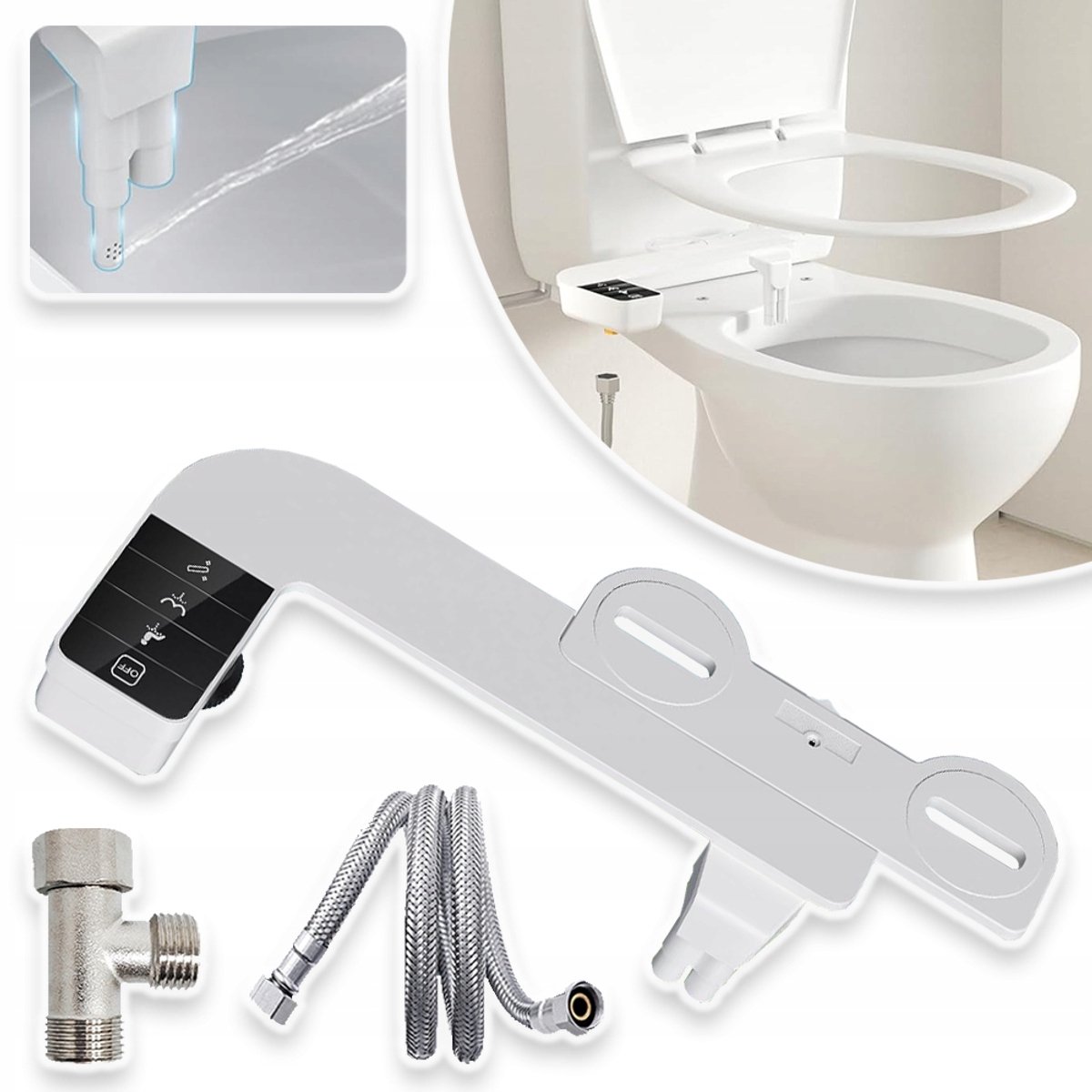 Niet-Elektrische Bidet Met 2 Intrekbare Sproeiers – Verstelbare Druk, Zelfreinigend Abs, Universele Pasvorm – Voor Toilethygiëne Van Kinderen En Volwassenen – Wit