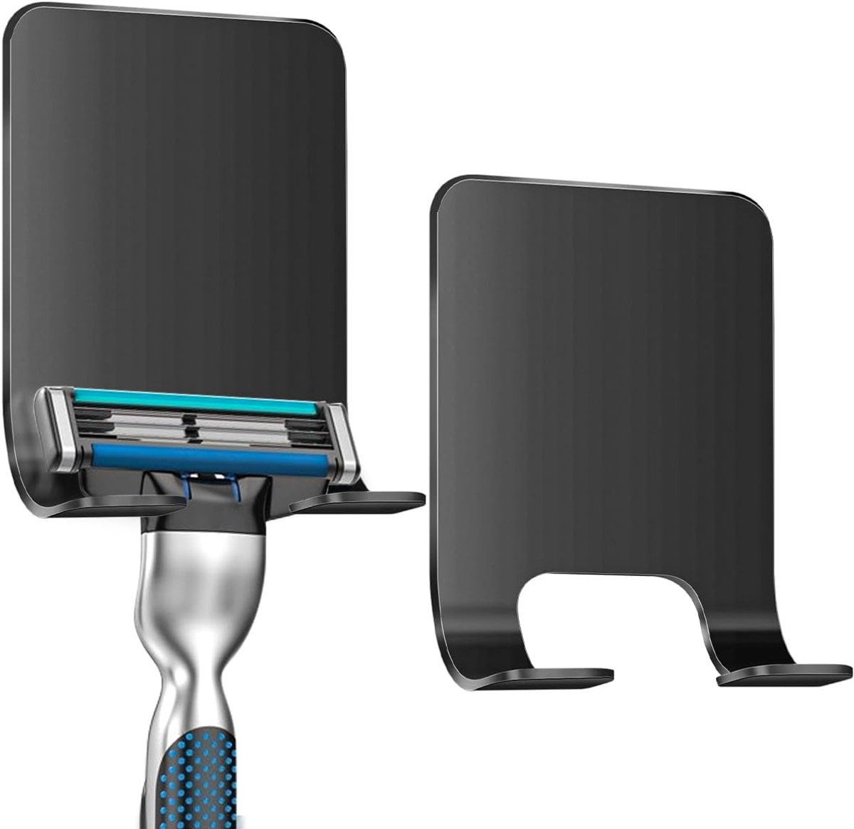 Scheerapparaathouder, douche, 2 stuks, zwarte scheerhouder, douche zonder boren, roestvrijstalen scheerapparaathouder, zelfklevende scheerapparaathanger, douche, geschikt voor deur, muur,