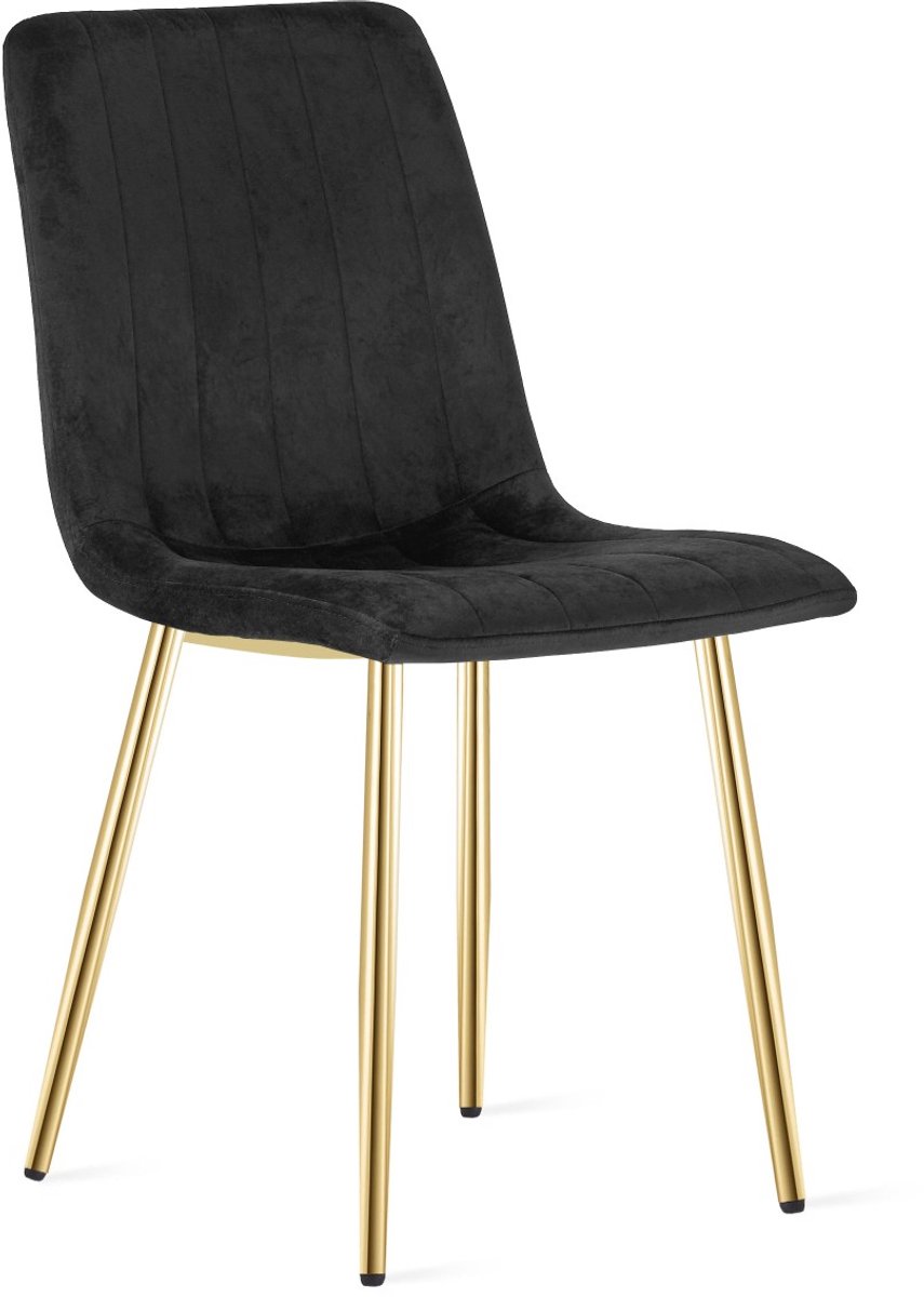 Eetkamerstoel LAVA - Zwart fluweel - Gouden metalen poten - Modern design