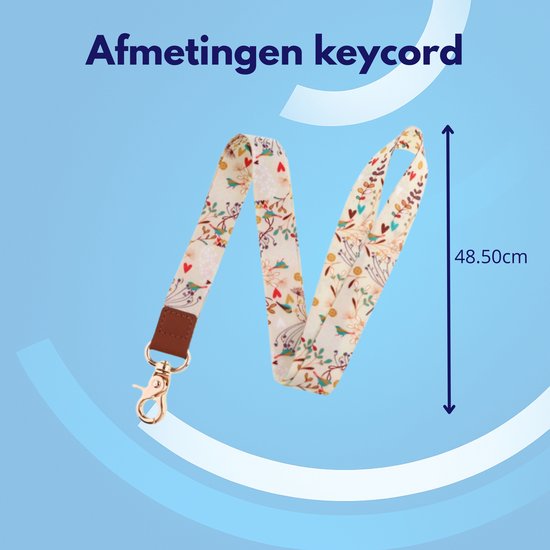 Crèmekleurige lanyard met vogel- en hartjesprint, met een lengte van 48.50cm.