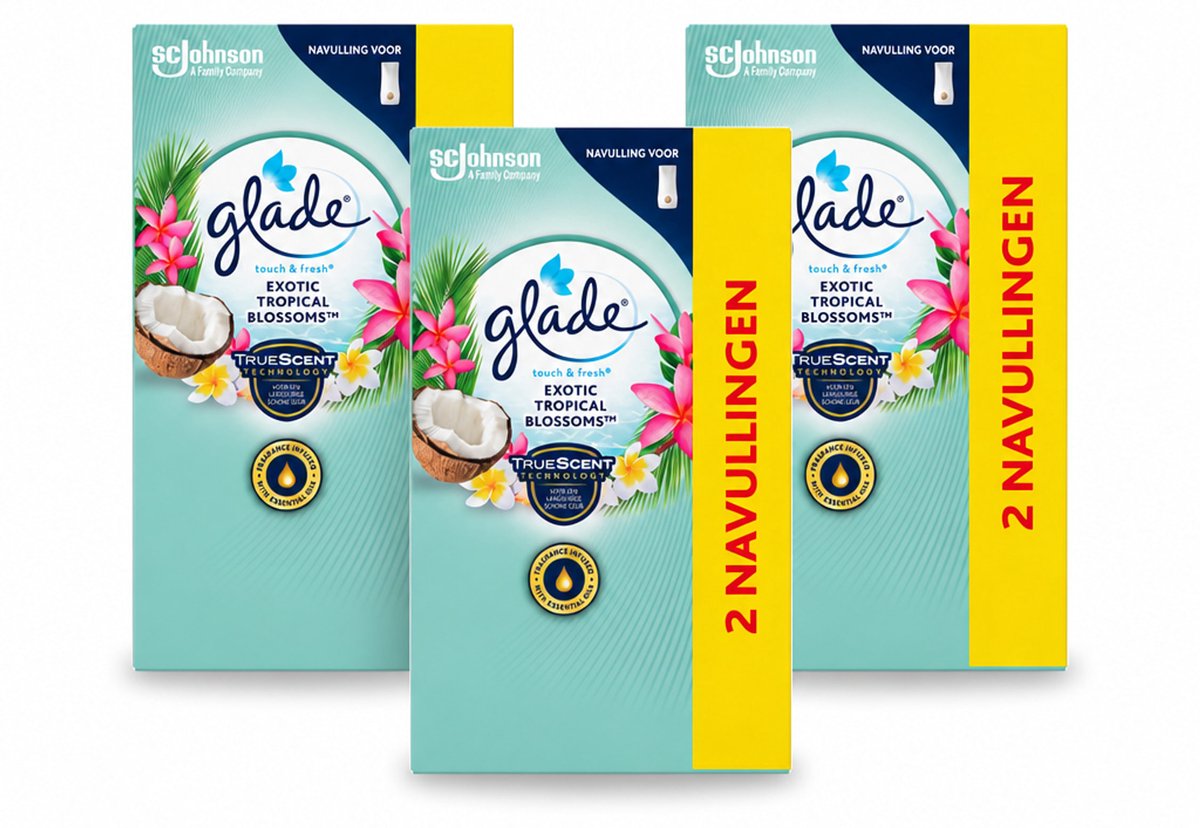 3 x Glade - Touch & Fresh - Exotic Tropical Blossoms - 2x 10 ml - Bulkverpakking - 3 stuks