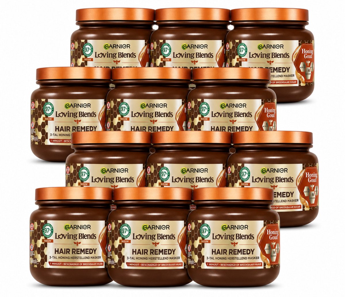 12 x Garnier - Loving Blends Honing Goud - Hair Remedy Haarmasker - Beschadigd & Breekbaar Haar - 340 ml - Voordeelverpakking - 12 stuks