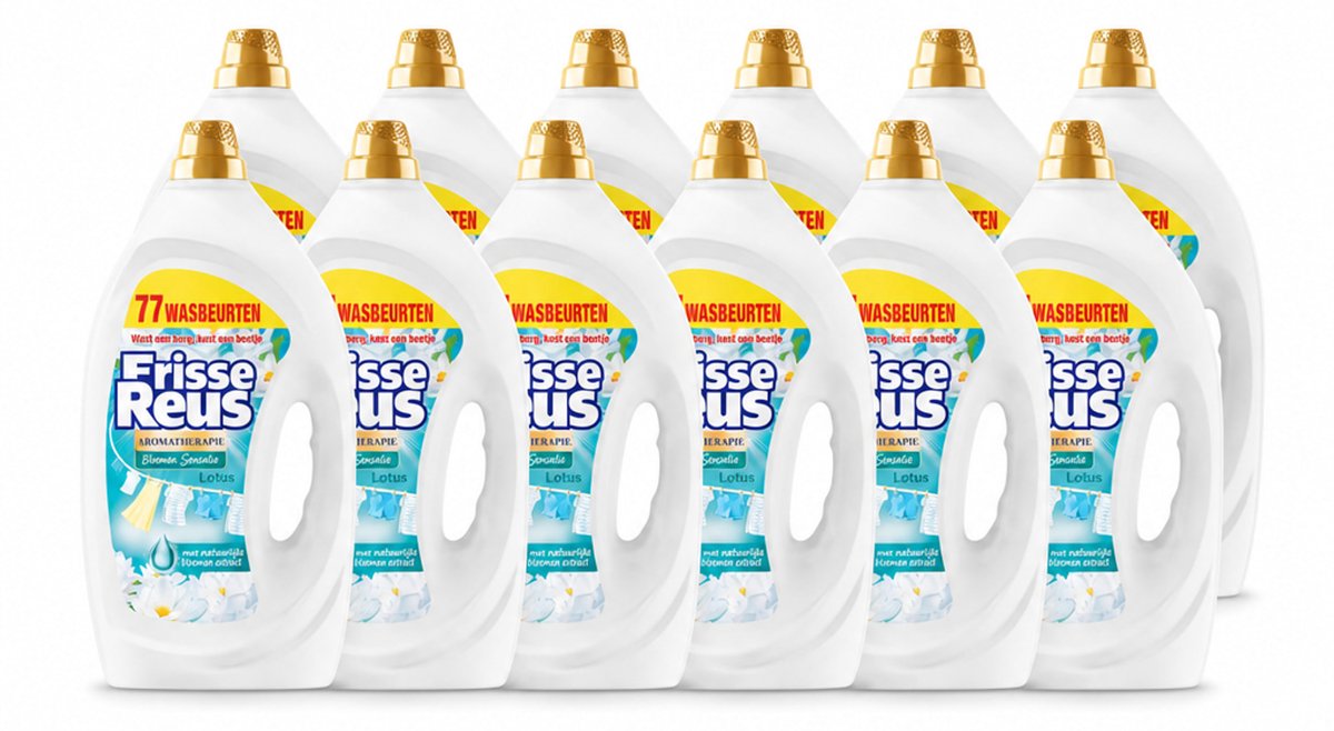12 x Frisse Reus - Vloeibaar Wasmiddel - Lotus - Witte Was - 77 Wasbeurten - Voordeelverpakking - 12 stuks