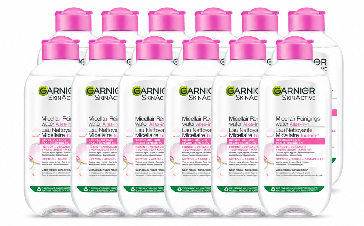 12 x Garnier - SkinActive - Micellair Water - Gevoelige Huid - Gezichtsreiniger - 200 ml - Voordeelverpakking - 12 stuks