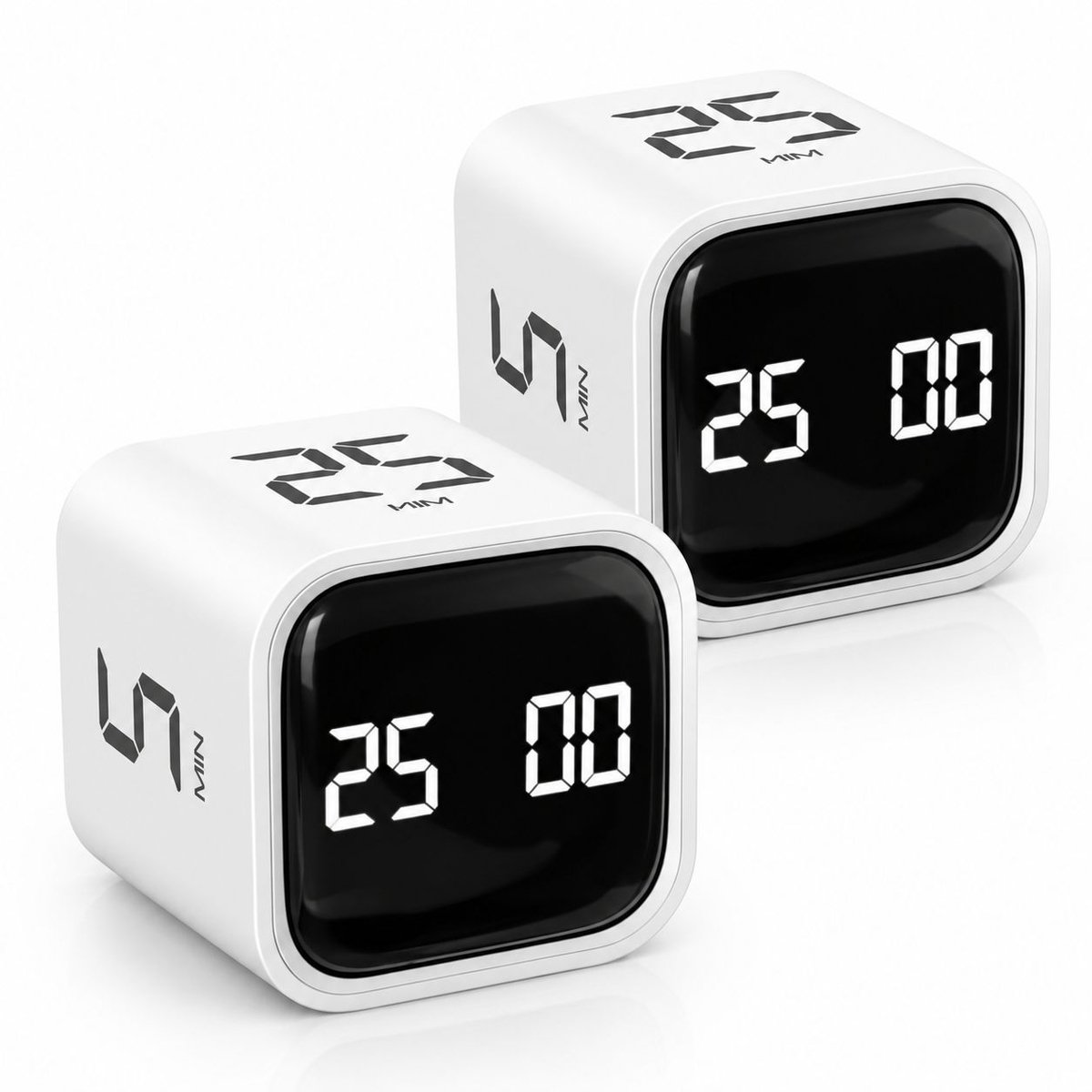 VHV - Pomodoro timer kubus - Kookwekker digitaal - 5, 25, 10 50 minuten voorinstelling - Desk Productivity Flip Timer - Keukentimer - Tijdmanagementtool, kinderen ADHD hulpmiddel werk leren sport koken - 2 stuks