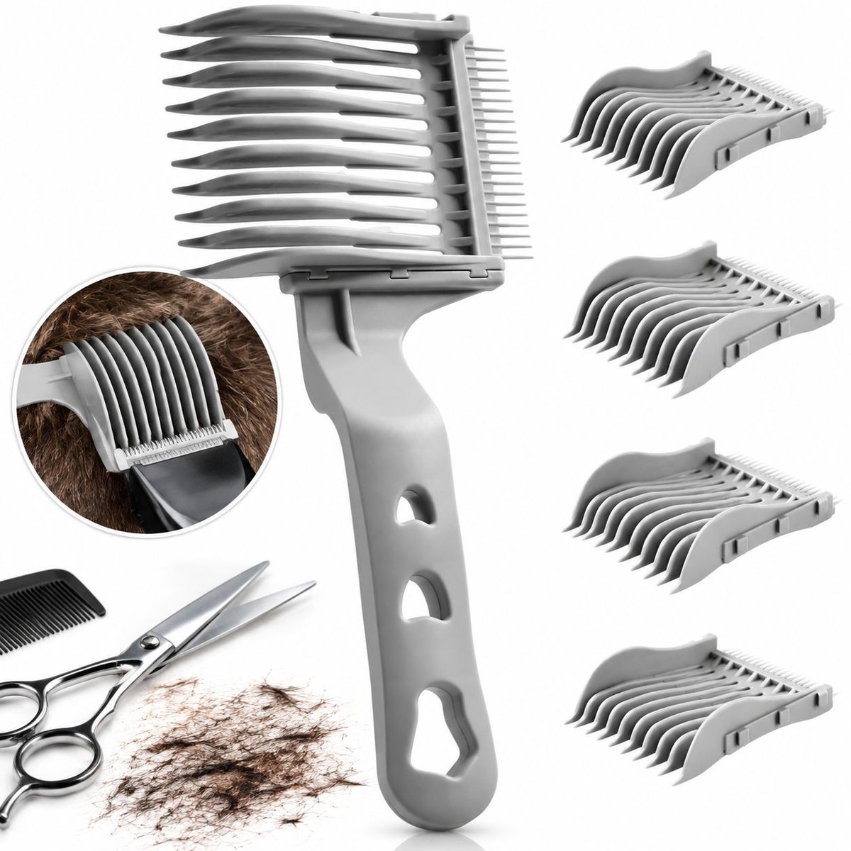 VHV - 4-in-1 Uitschuifbare Fade Kamset - Opscheerkam - Barber kam - Gemakkelijk vastklikbare kapperskam voor heren met faded kapsel - Professionele - Haarkam voor thuis en salon - Styling - Accessoire - Tondeusekam - Kam voor Trimmer