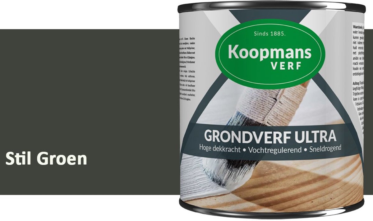 Koopmans Grondverf Ultra – Grondverf Hout & Metaal Binnen en Buiten – Vochtregulerende Primer – Hoge Dekking – Zijdeglans – Stil Groen – 1,5 l