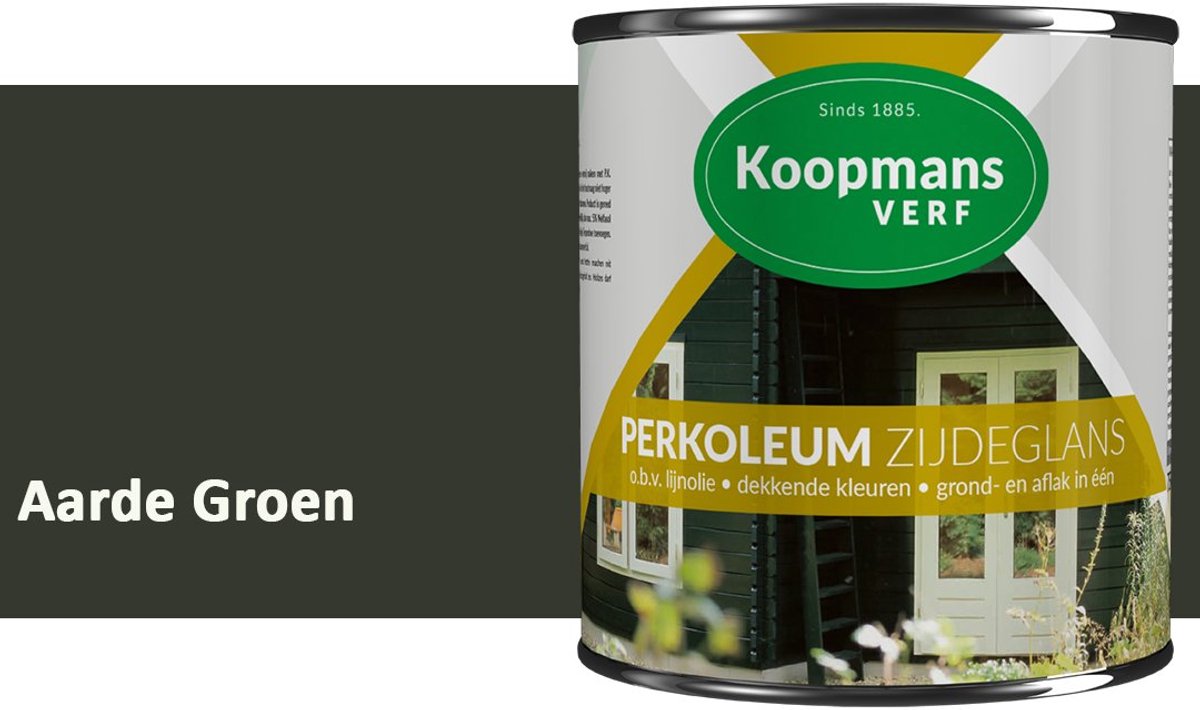 Koopmans Perkoleum Zijdeglans Dekkend – Houtverf Buiten – Dekkende Beits voor Schutting & Gevel – Elastisch & Weerbestendig – 2,5 l – Aarde Groen