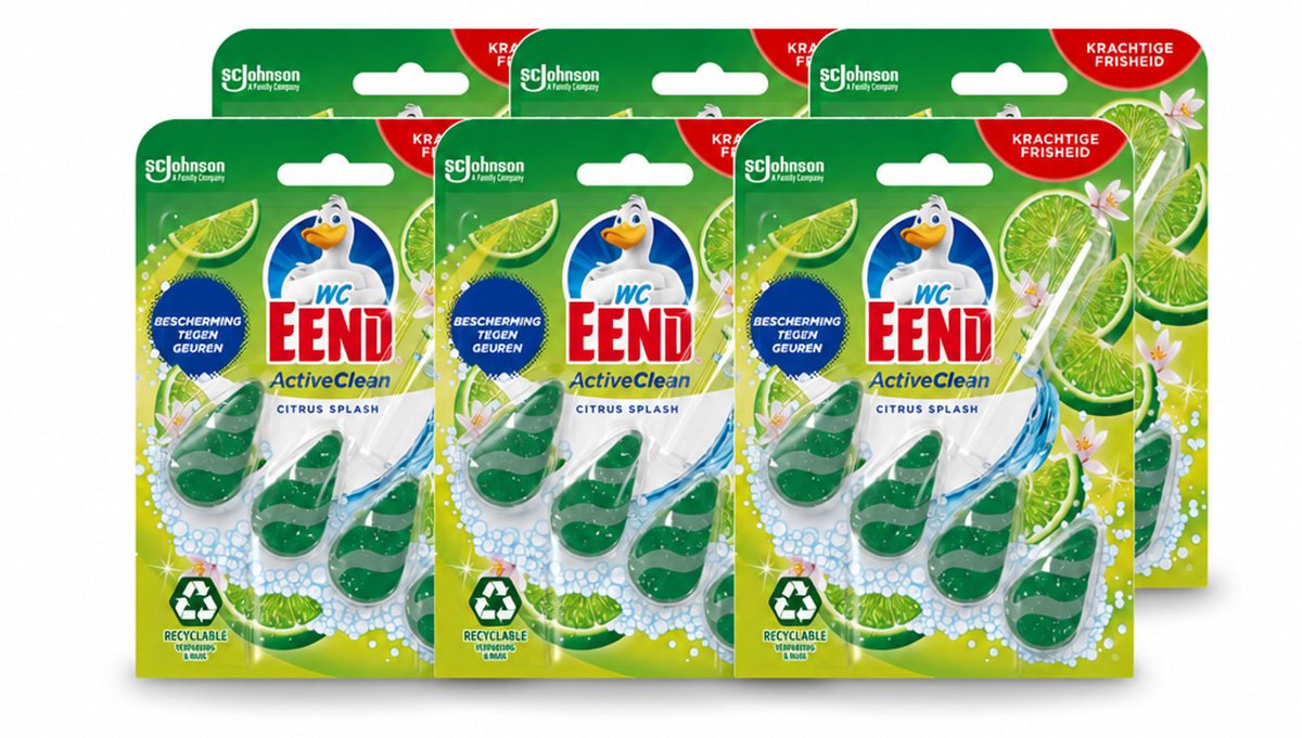 6 x WC Eend – Toiletblok – Active Clean – Citrus – 38 g - Voordeelverpakking - 6 stuks