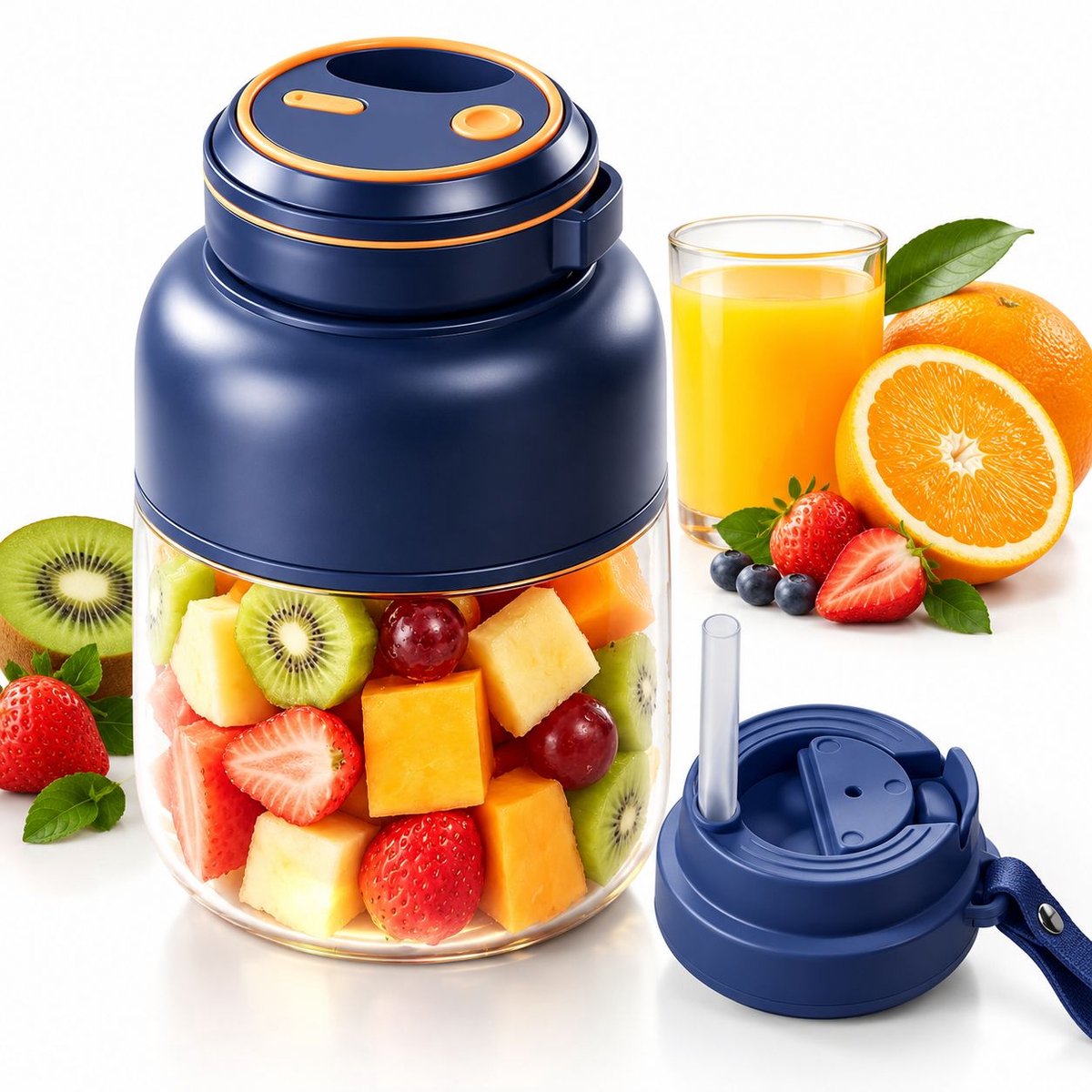 VHV - Draadloze blenderbeker - Smoothie beker met dubbele deksel - 2026 Nieuwe 1300ml smoothie maker - Draagbare Blender To Go - Oplaadbare Juicer voor Groenten & Fruit - 180w met 38 messen