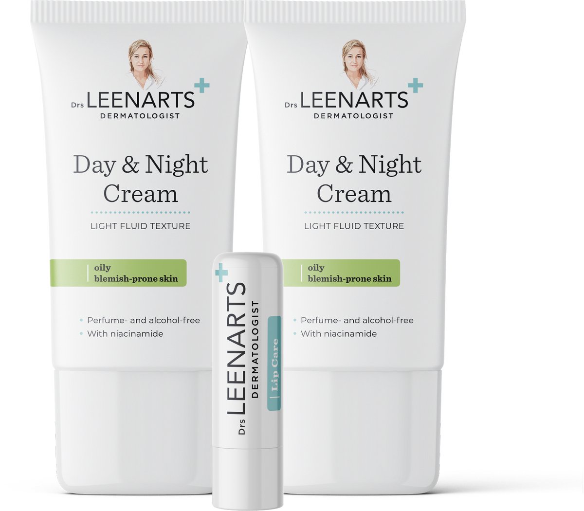 Drs Leenarts 2x Dagcrème en Nachtcreme met 1 lipbalm – Voor vette, onzuivere & acne-prone huid – Parfumvrij