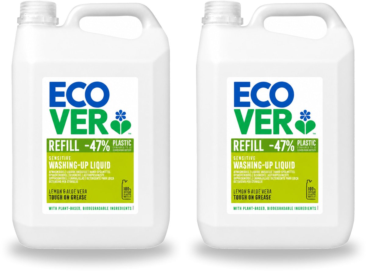 2 x Ecover - Afwasmiddel - Citroen & Aloë Vera - 5 liter - Voordeelverpakking - 2 stuks
