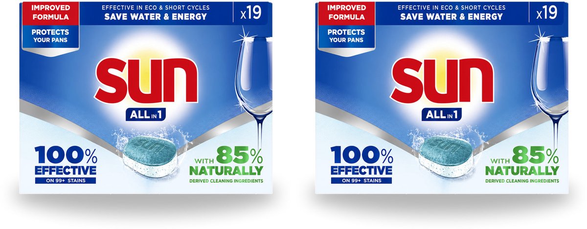 2 x Sun - Vaatwastabletten - All-in-1 Neutraal - 19 tabletten - Voordeelverpakking - 2 stuks