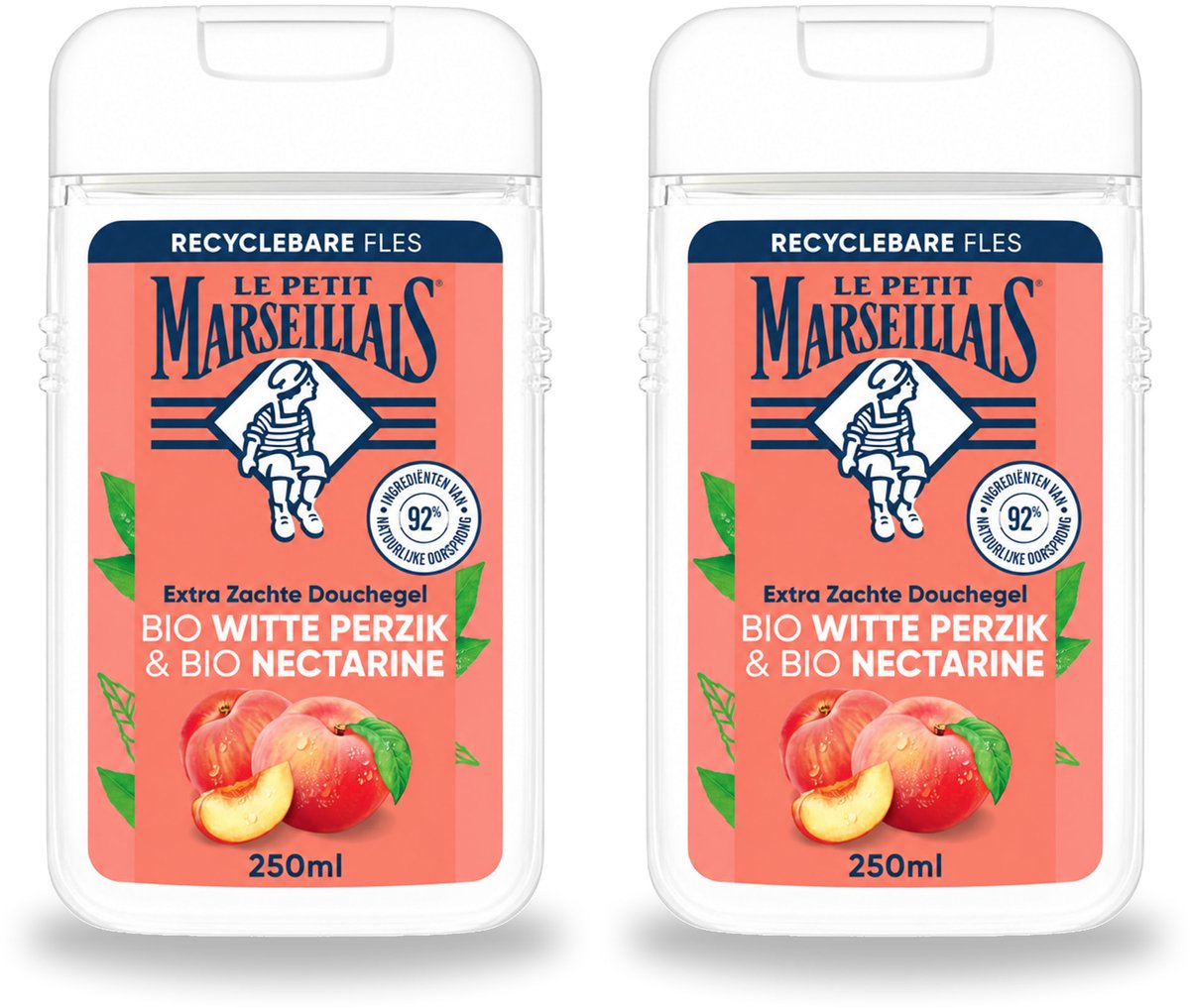 2 x Le Petit Marseillais – Douchegel – Bio Perzik & Nectarine – Verfrissend – 250 ml - Voordeelverpakking - 2 stuks