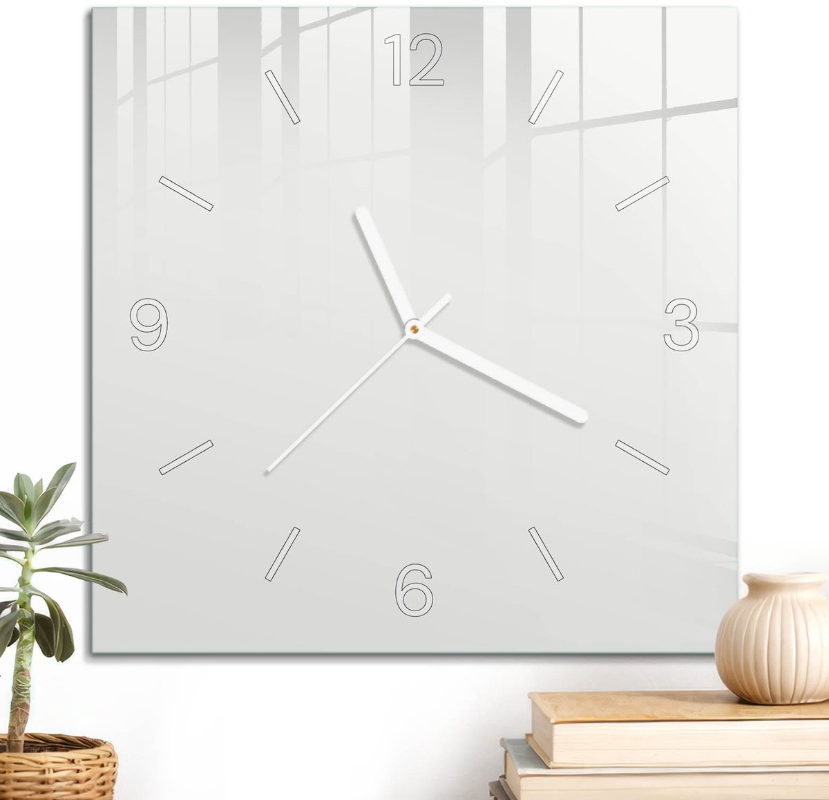 ArtPrintCave Grijs Glazen Klok - 30x30 cm - Wandklok Vierkant - Lichtgrijs Stille Wandklok - Abstractie Wandklok Keuken - Witte Klokwijzers