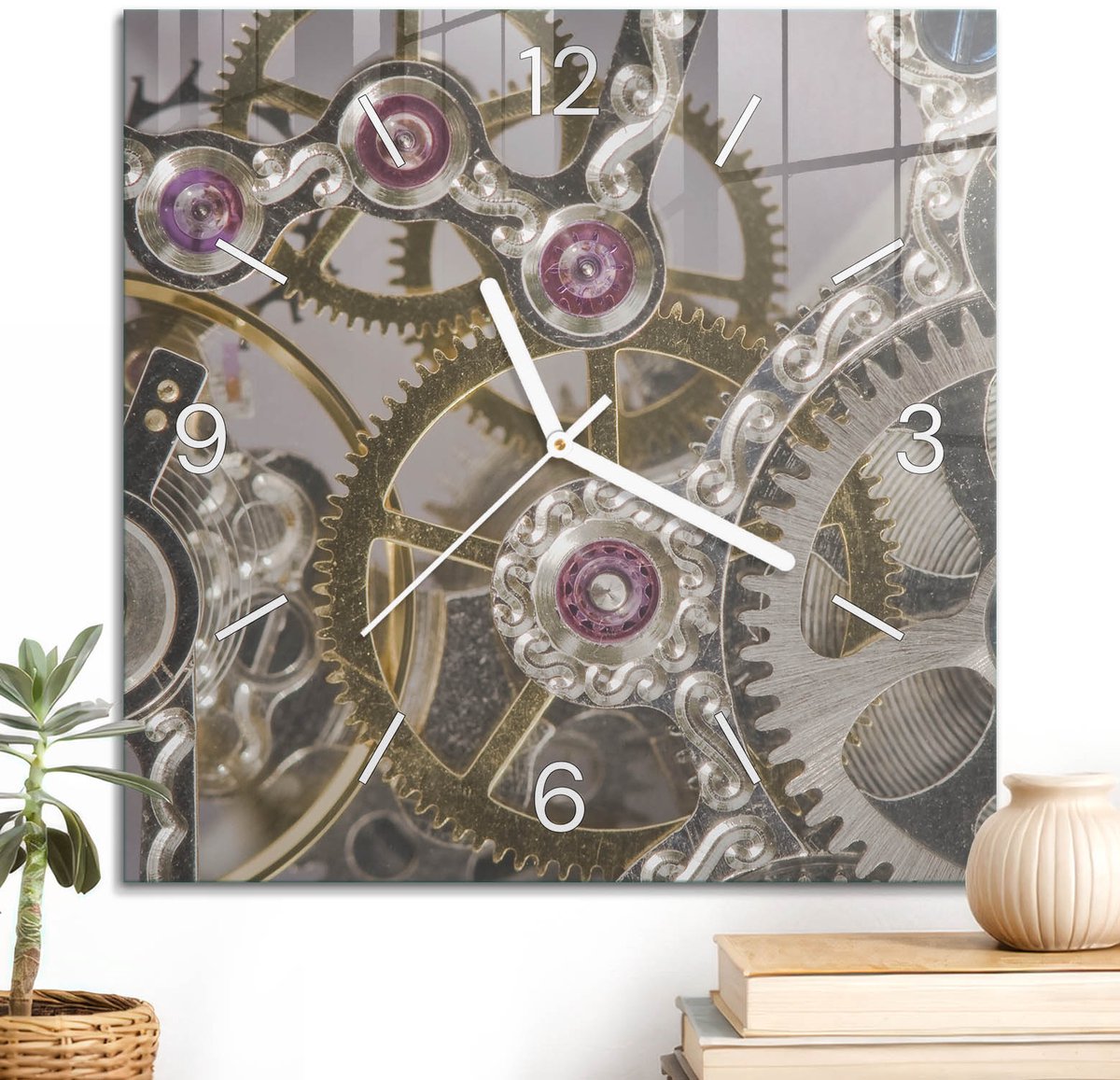 ArtPrintCave Grijs Glazen Klok - 30x30 cm - Wandklok Vierkant - Klokmechanisme Unieke Klok - Abstractie Stille Wandklok - Witte Klokwijzers