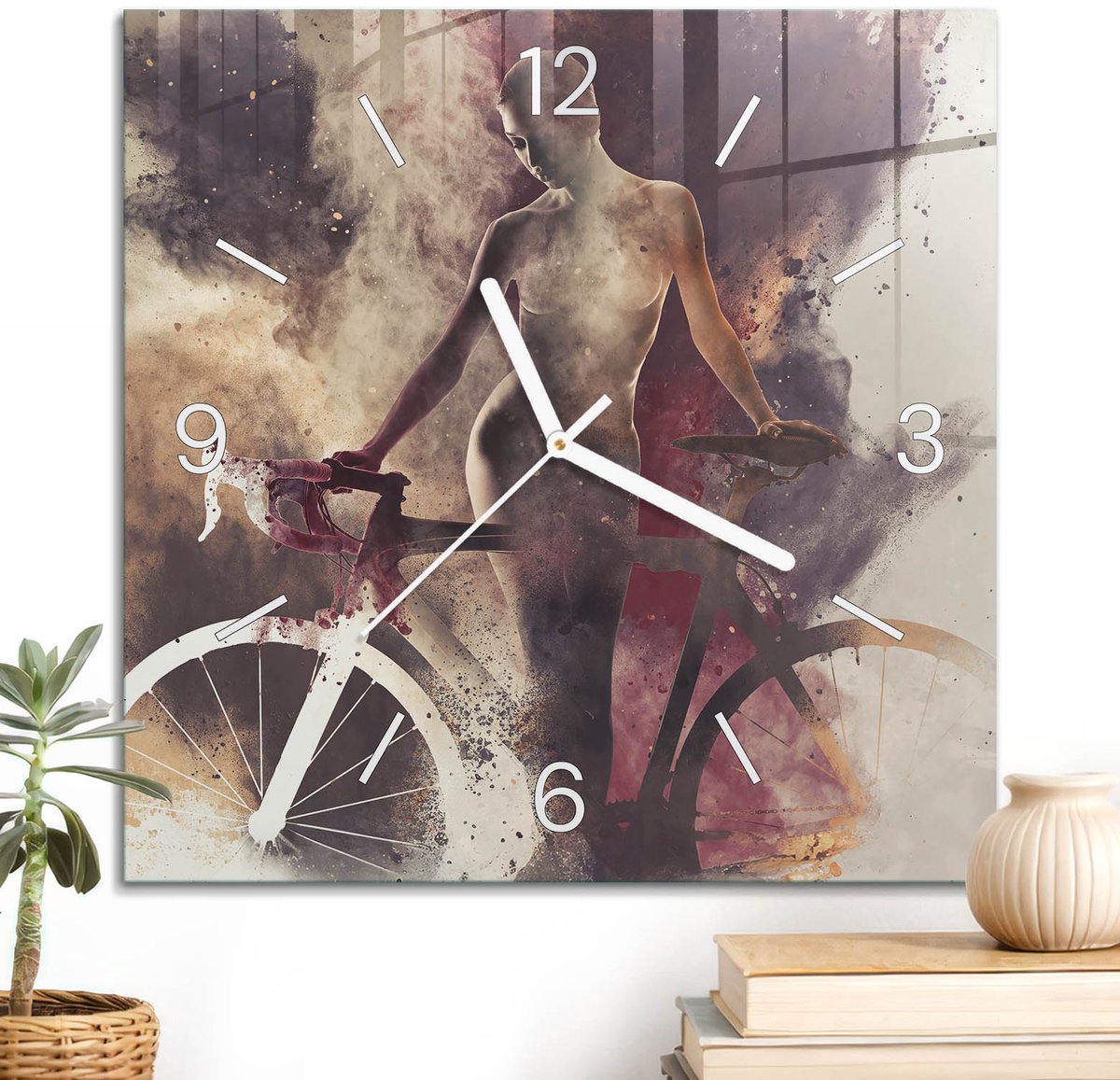 ArtPrintCave Bruin Glazen Klok - 30x30 cm - Wandklok Vierkant - Artistieke Explosie Wandklok Keuken - Abstractie Unieke Klok - Witte Klokwijzers