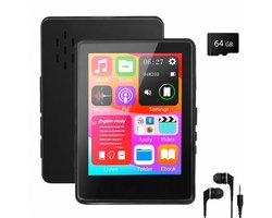 64GB MP3-Speler met Bluetooth 5.3 - 2.4 Inch Touchscreen - FM-Radio - Recorder - HiFi Geluid - Bedrade Oordopjes