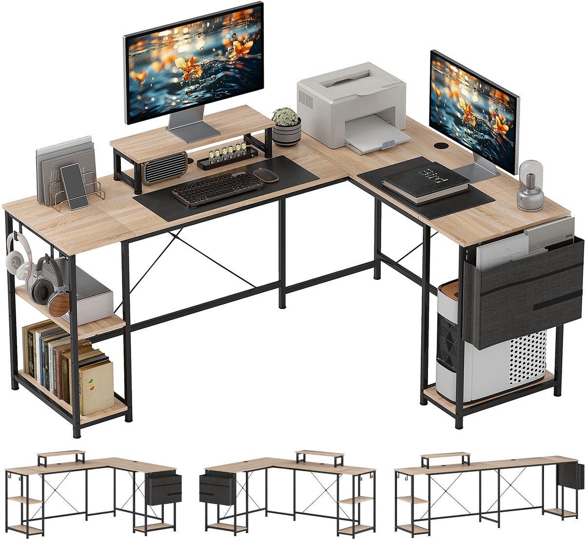 Modulair hoekbureau - Omkeerbaar L-vormig bureau - Werken & Gamen - 168-240 cm - Industrieel