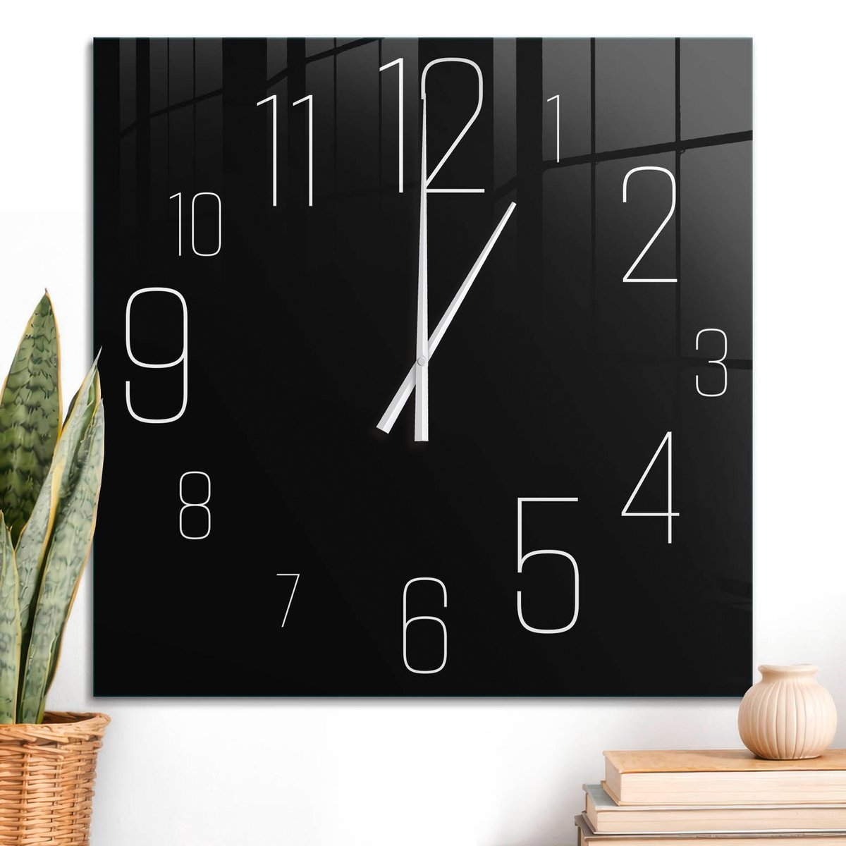 ArtPrintCave Zwart Glazen Klok - 60x60 cm - Wandklok Vierkant - Minimalistische Klok Unieke Klok - Geometrie Stille Wandklok - Witte Klokwijzers