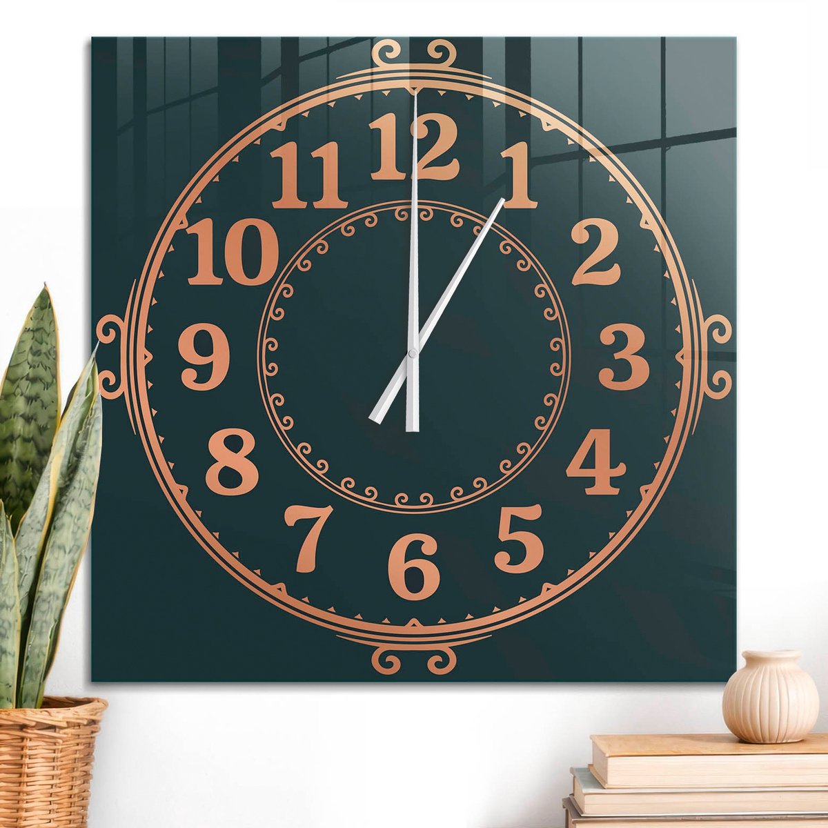ArtPrintCave Oranje Glazen Klok - 60x60 cm - Wandklok Vierkant - Een Elegant Uurwerk Unieke Klok - Abstractie Stille Wandklok - Witte Klokwijzers