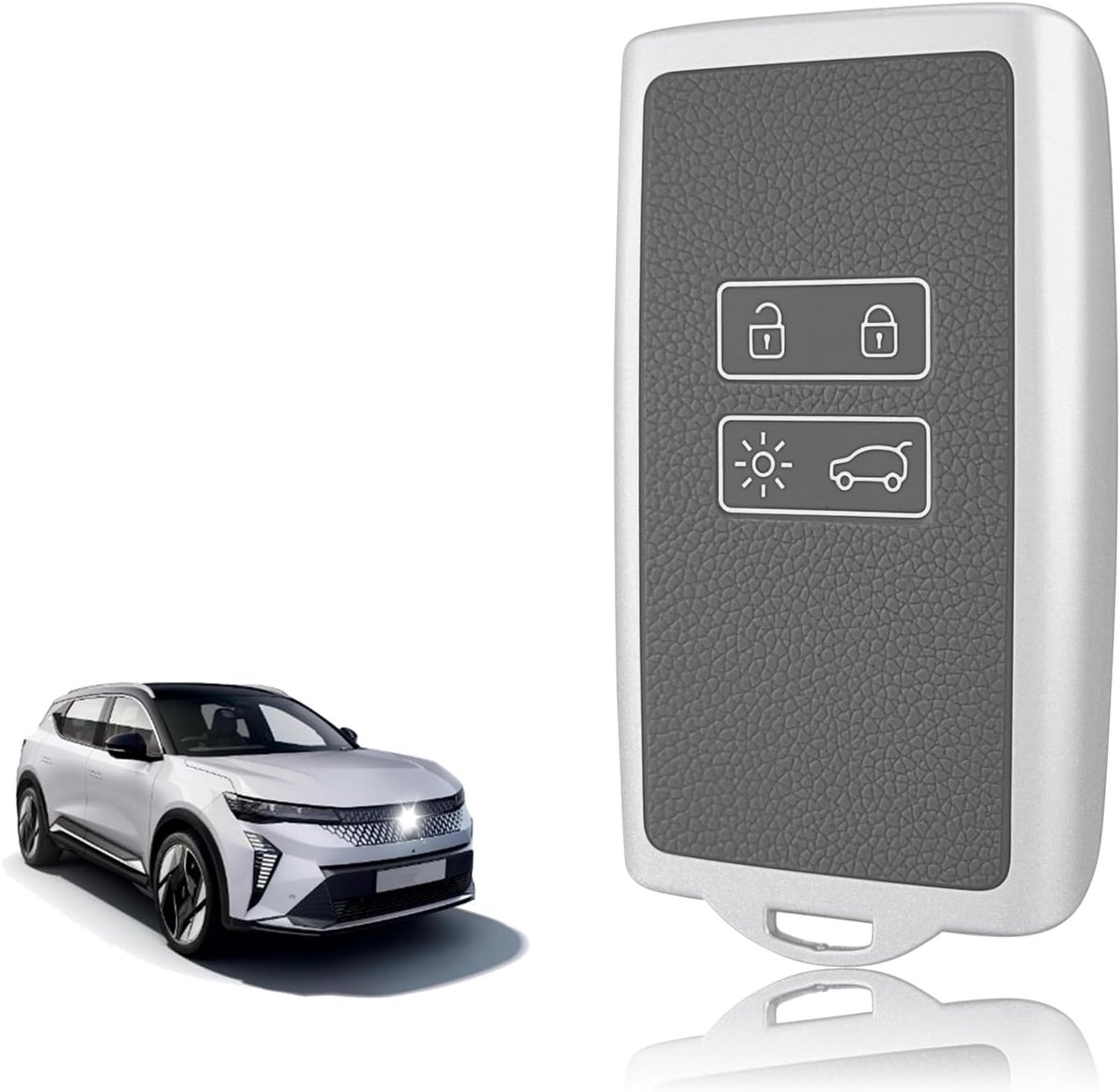 Sleutelhoes Siliconen, Autosleutelhoes Geschikt voor Renault Captur Clio Kadjar Megane Arkana Austral Zoe Scenic Talisman Dacia Duster, Sleutel Cover Gouden & Zilveren Rand Leren Textuur
