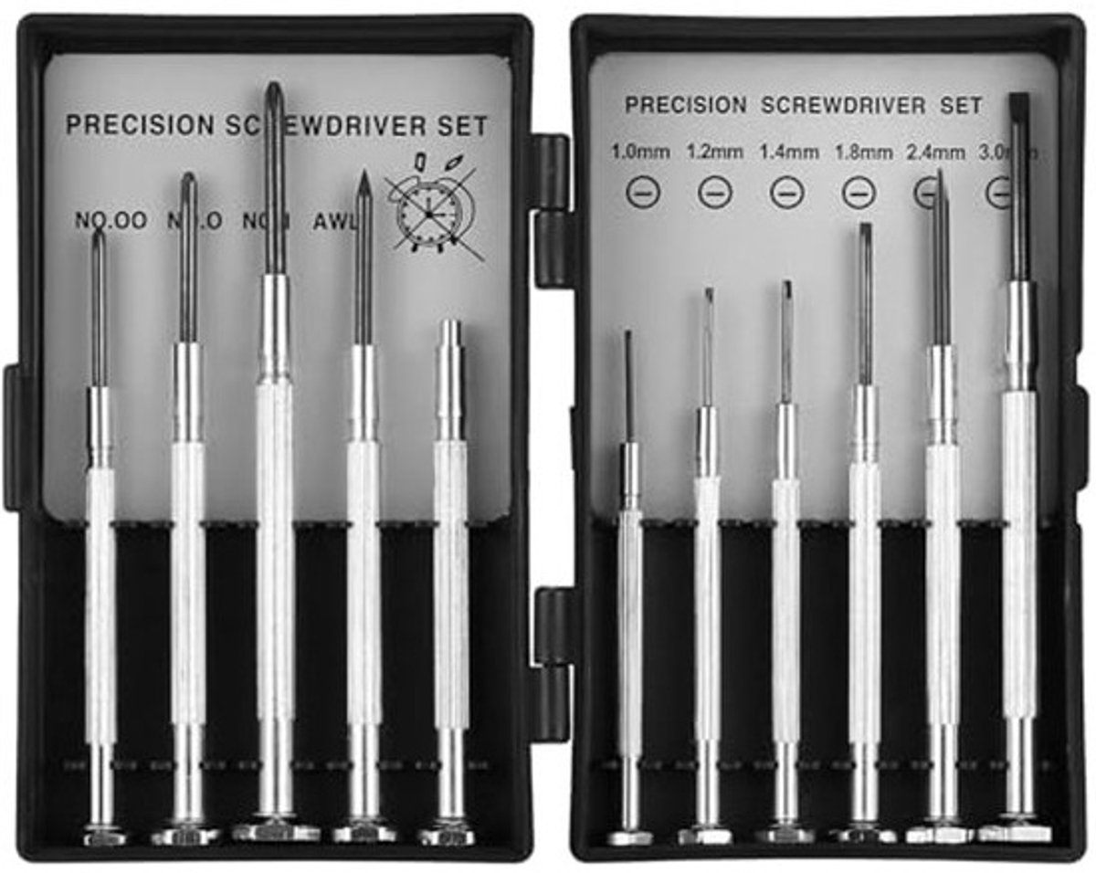 Mini precisieschroevendraaierset voor horloges en brillen - 11 delige set
