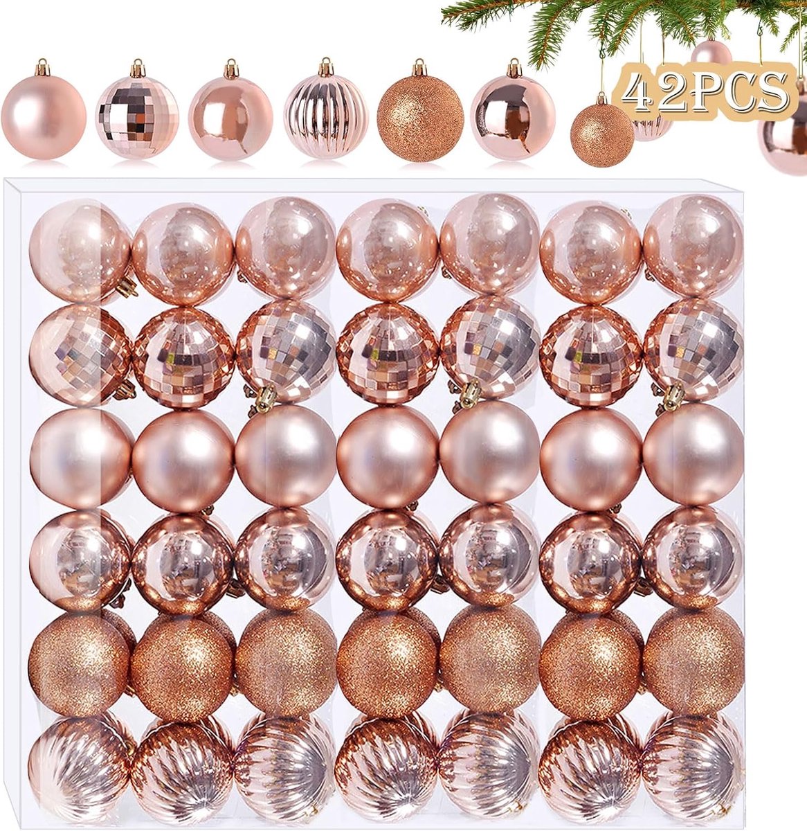 Kerstballen roségoud 6 Verschillende ontwerpen plastic kerstballen 3CM Mini kerstballen plastic kerstballen kerstboom kerstversiering kerstballen