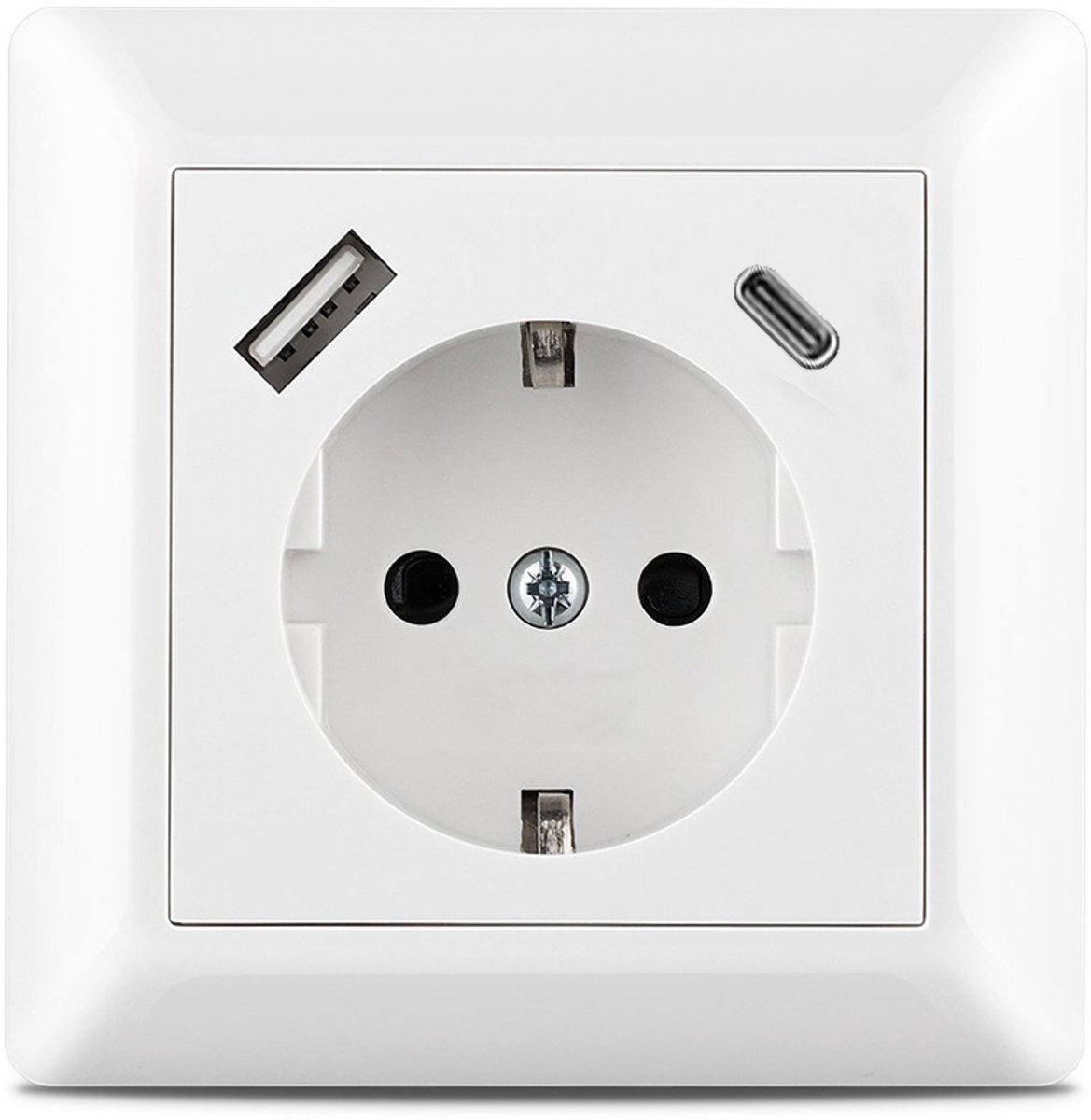 USB-wandcontactdoos - Enkel stopcontact - Inbouw - Dubbele USB-poorten - Stopcontact - 5V - 3,5A - SP9633F2 - Wit
