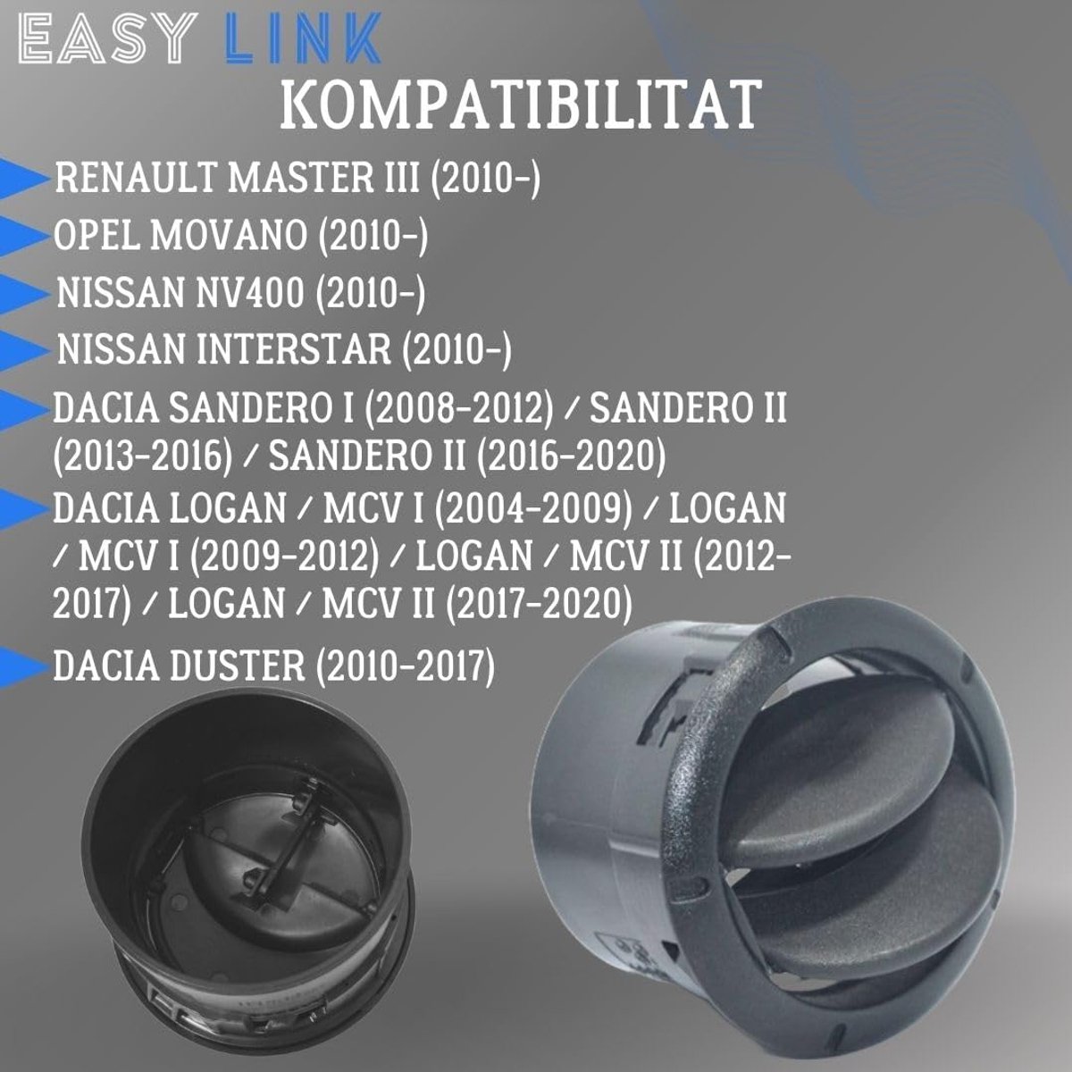 Ventilatiegitter voor interieur Verwarmde diffusor Compatibel met Renault Master Mk3 Opel Movano Nissan Interstar NV400 Dacia Sandero Logan Duster MCV 8200212480