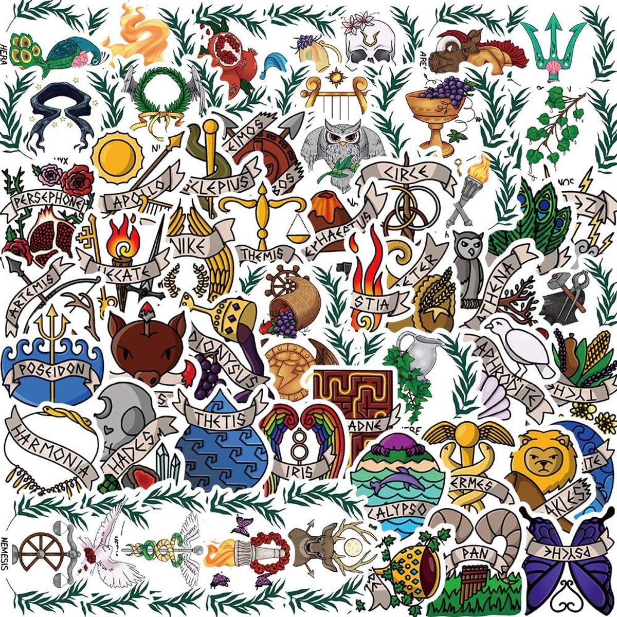 50 stuks oude Griekse stickers voor tieners, kinderen en volwassenen, Griekse mythische feestgeschenken, stickers voor album, gitaar, skateboard, laptop, fiets, koffer, auto, motorfiets, waterfles