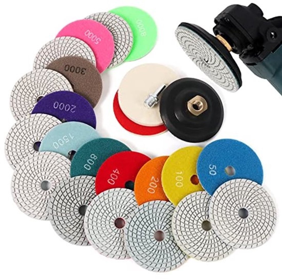 14PACK Diamant Polijstpads voor Graniet en Marmer - Complete Set van 100mm Nat/Droog Polijstpads