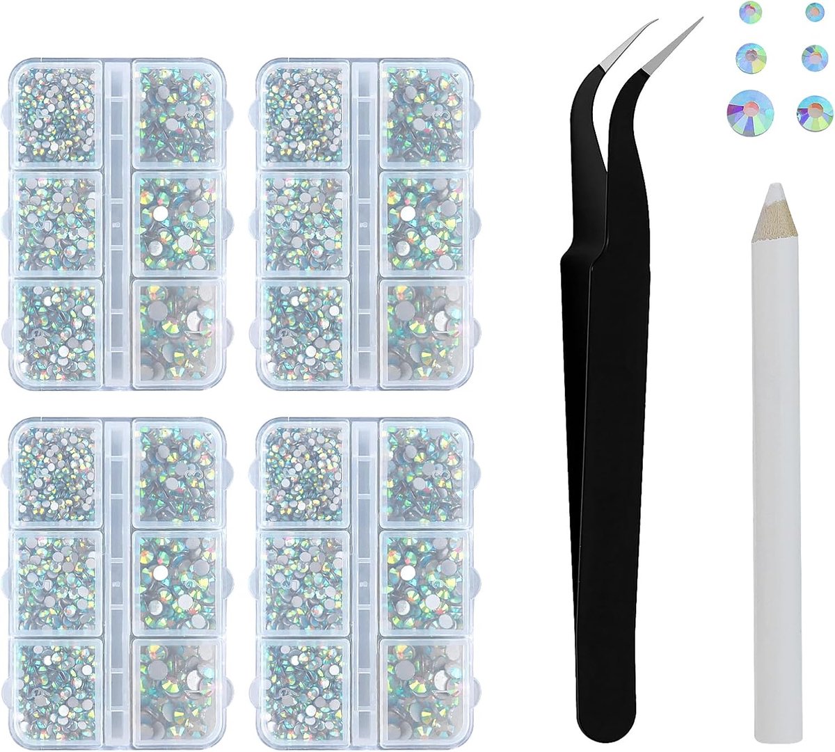4000 stuks AB strass-steentjes, 6 maten Hotfix strass-steentjes, Hotfix Crystal Stones, met 1 waxpotlood en 1 pincet, voor kleding, schoenen, haarspelden, brillen