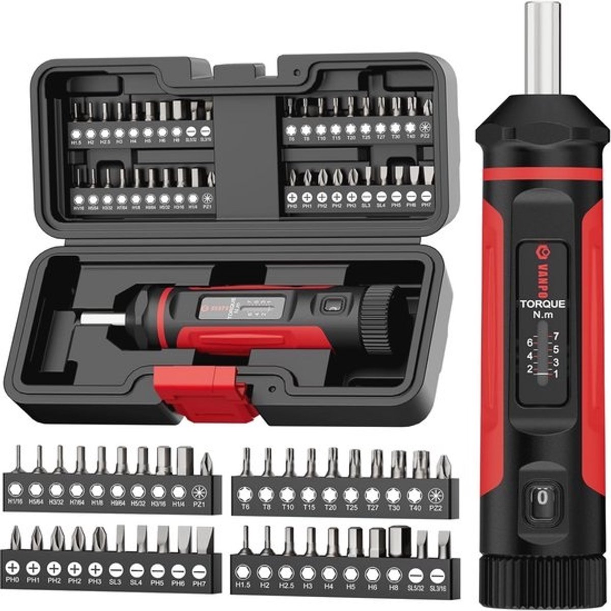 Momentschroevendraaier 1/4 inch met 40 S2 bits - ideale kleine momentsleutel voor precisiewerk