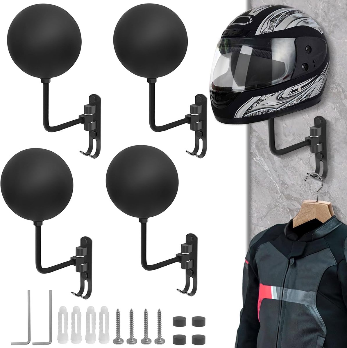 Motorhelmhouder voor aan de muur, veelzijdige helmhouder, wandmontage, helmhouder aan de muur