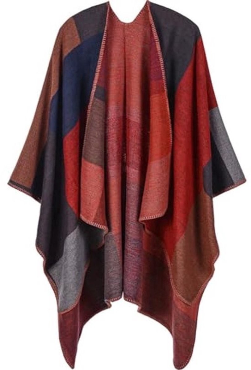 Oversized omkeerbare poncho cape voor dames - Warme geruite omslagdoek en lange sjaal