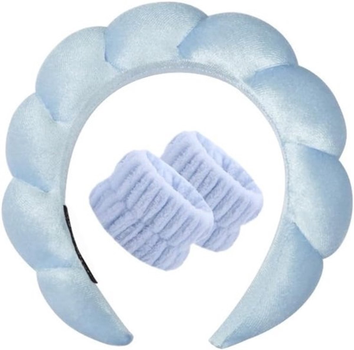 Zachte velours haarband- en polsbandset - voor vrouwen - Ideaal voor spa, make-up, yoga en douchen - in blauw