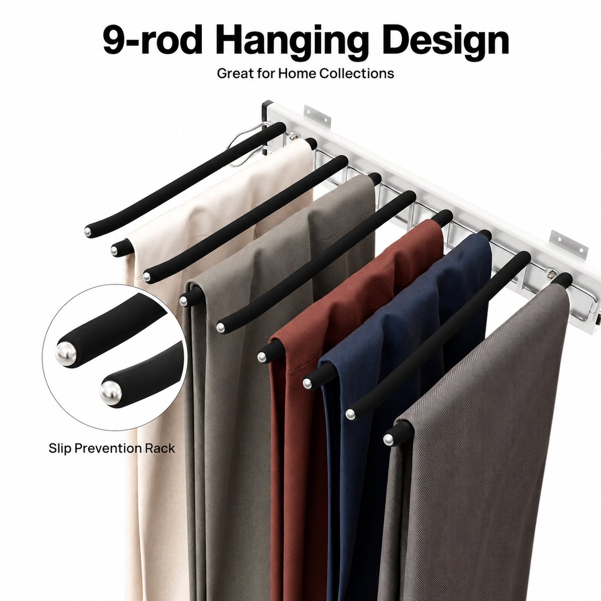 Veya Kledingkast organizer - Broekhanger ruimtebesparend - Broek hangers - 9 Hangers - Uitschuifbaar - Draagkracht 14-16 kg